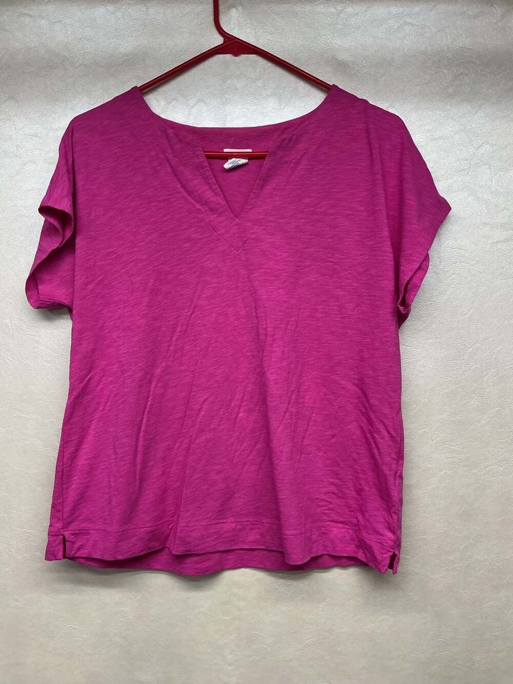 Sigrid Olsen V-Neck Slub Short Sleeve Top Size M Magenta Pink